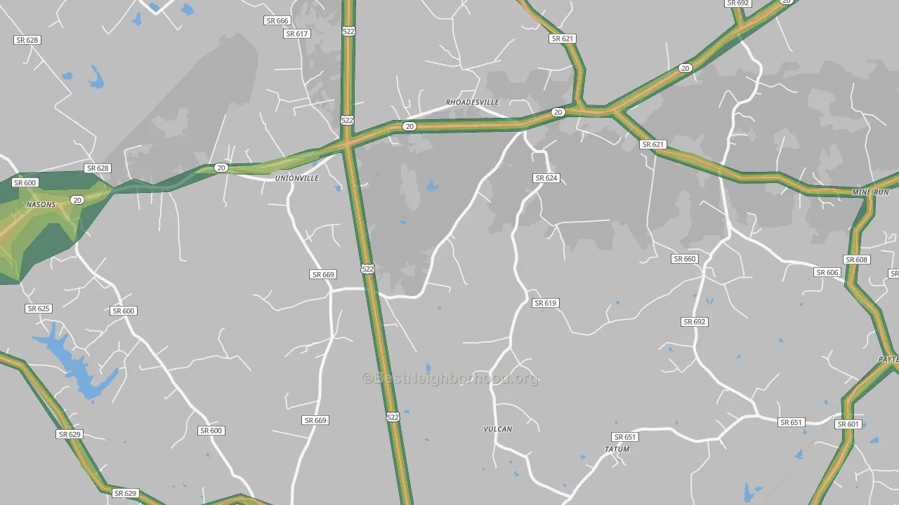 Unionville, VA Map of Noise Levels in Unionville