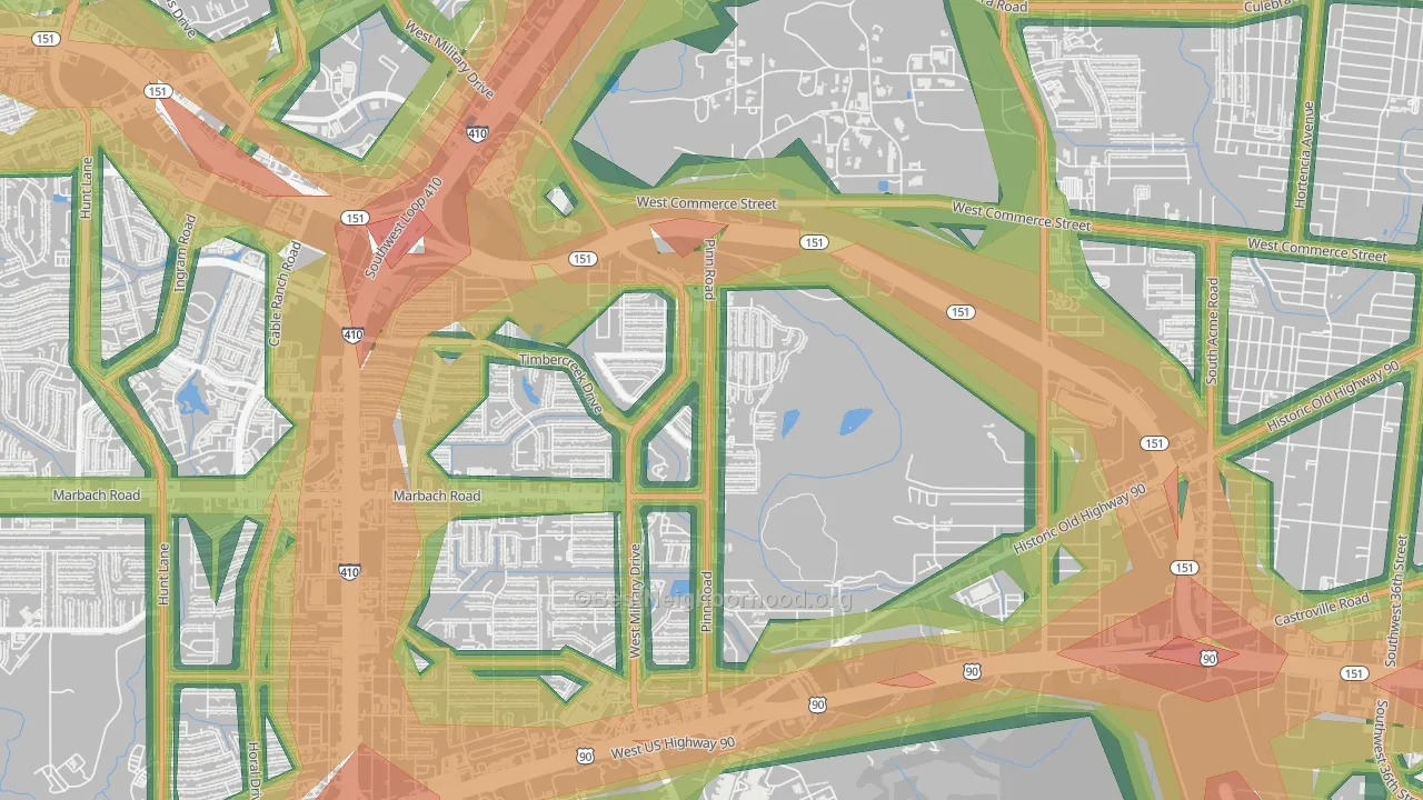 United Westwood, San Antonio, TX Map of Noise Levels in United Westwood
