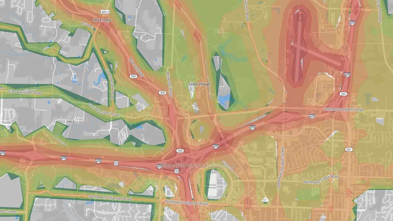 Unity Village, MO Map of Noise Levels in Unity Village