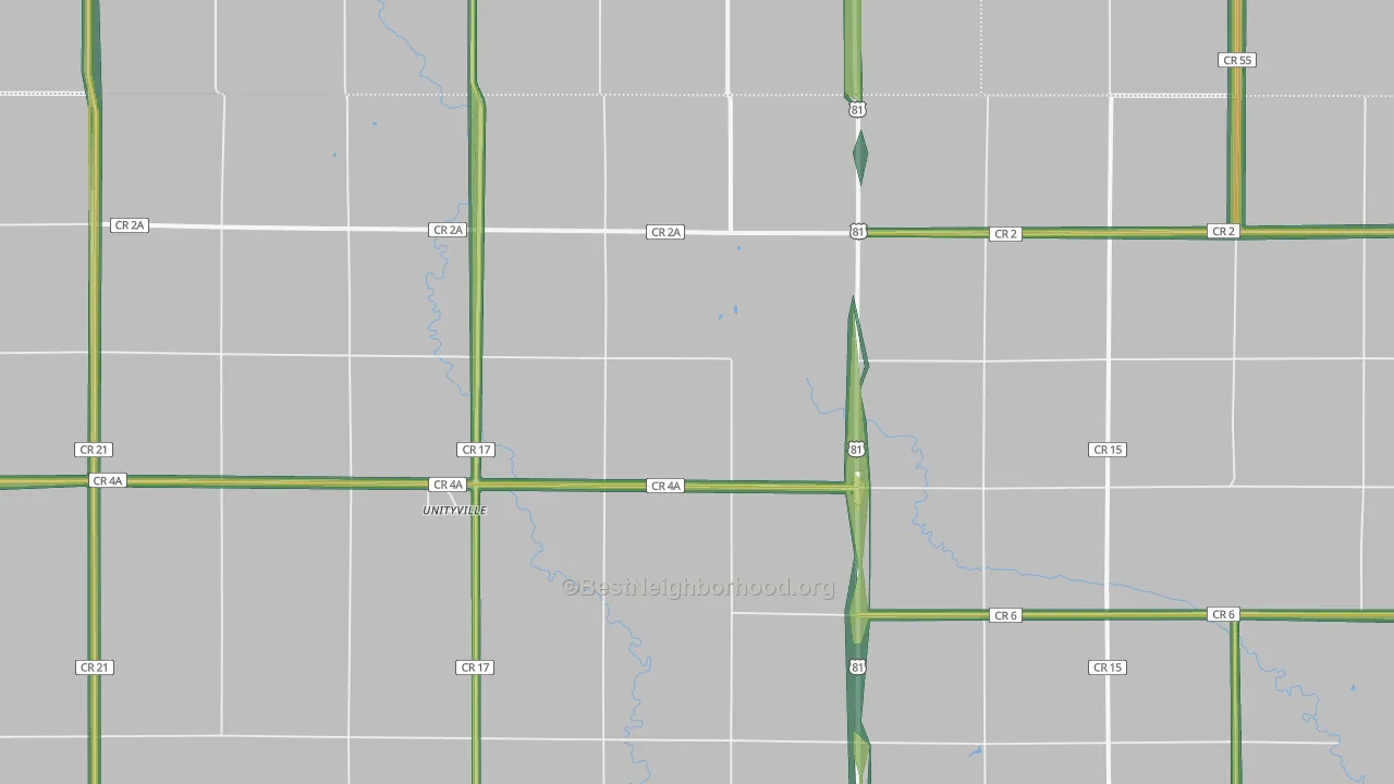 Unityville, SD Map of Noise Levels in Unityville