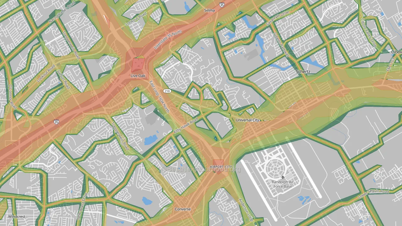 Universal City, TX Map of Noise Levels in Universal City