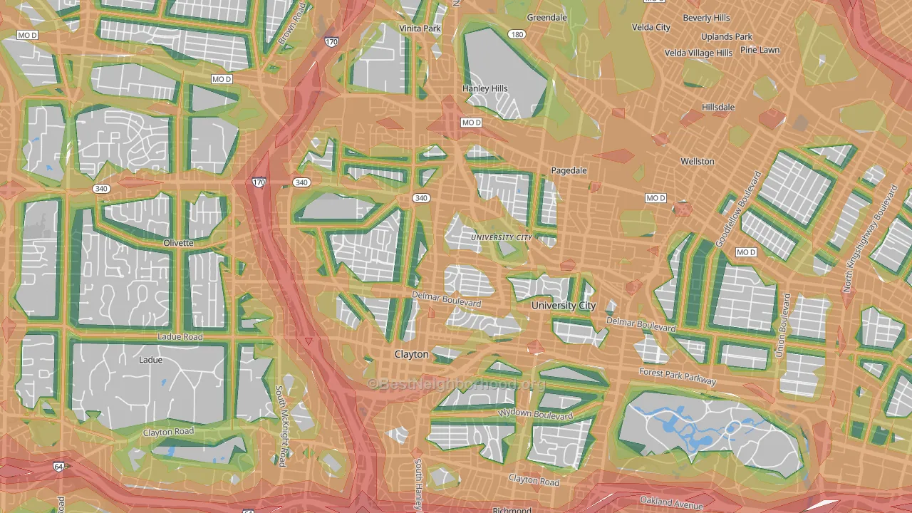 University City, MO Map of Noise Levels in University City