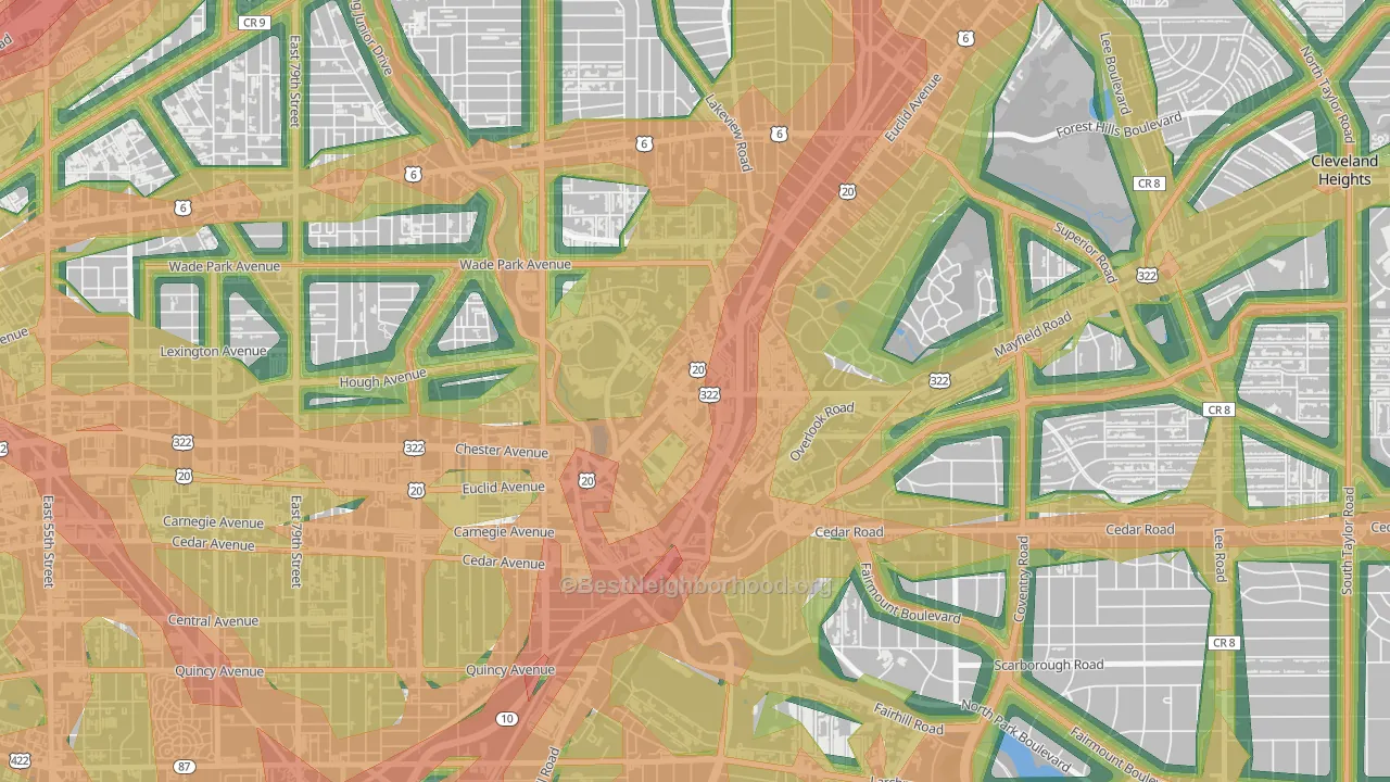 University District, Cleveland, OH Map of Noise Levels in University District