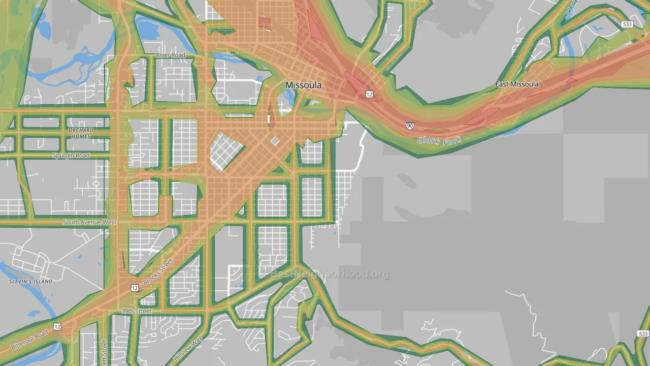 University District, Missoula, MT Map of Noise Levels in University District