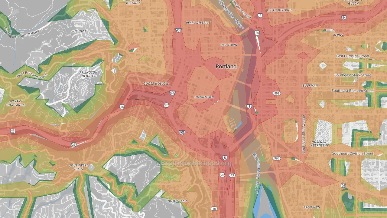University District, Portland, OR Map of Noise Levels in University District