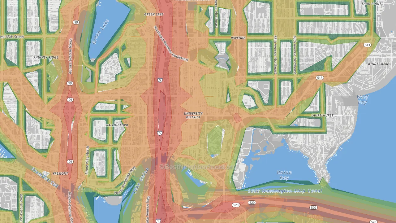 University District, Seattle, WA Map of Noise Levels in University District