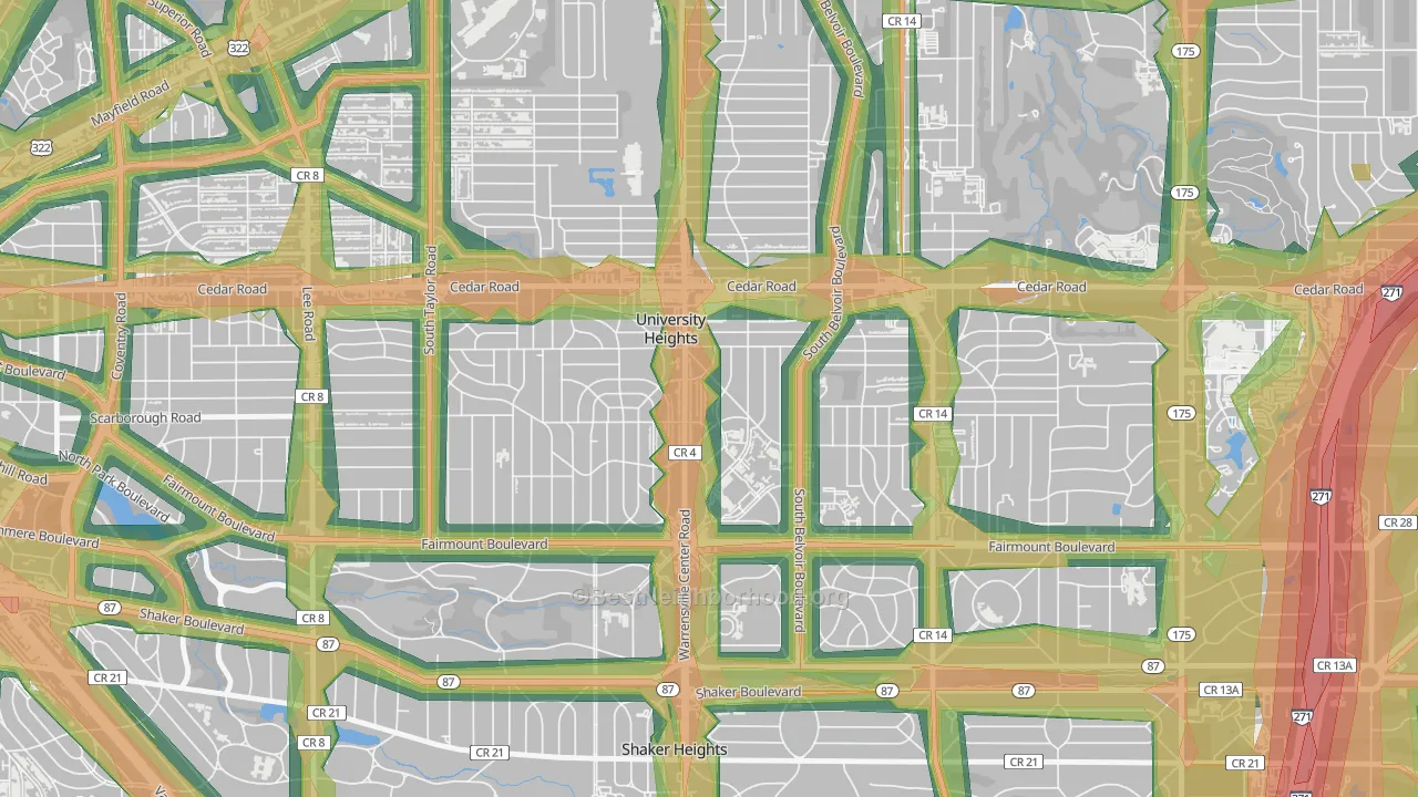 University Heights, OH Map of Noise Levels in University Heights