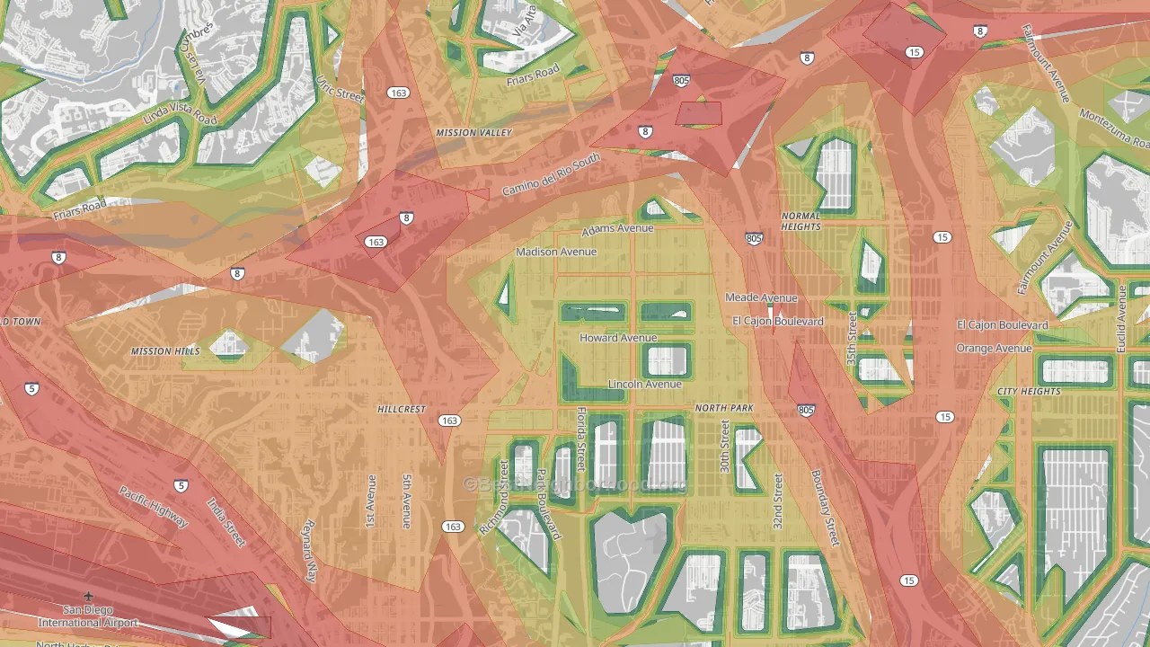 University Heights, San Diego, CA Map of Noise Levels in University Heights
