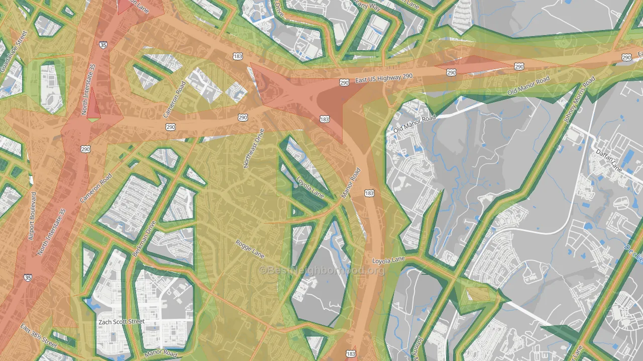 University Hills, Austin, TX Map of Noise Levels in University Hills