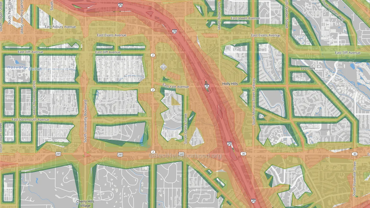 University Hills, Denver, CO Map of Noise Levels in University Hills
