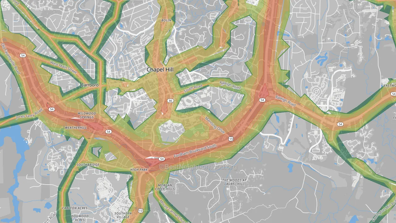 University of NC at Chapel Hill, Chapel Hill, NC Map of Noise Levels in University of NC at Chapel Hill
