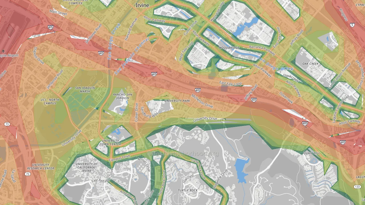University Park, Irvine, CA Map of Noise Levels in University Park