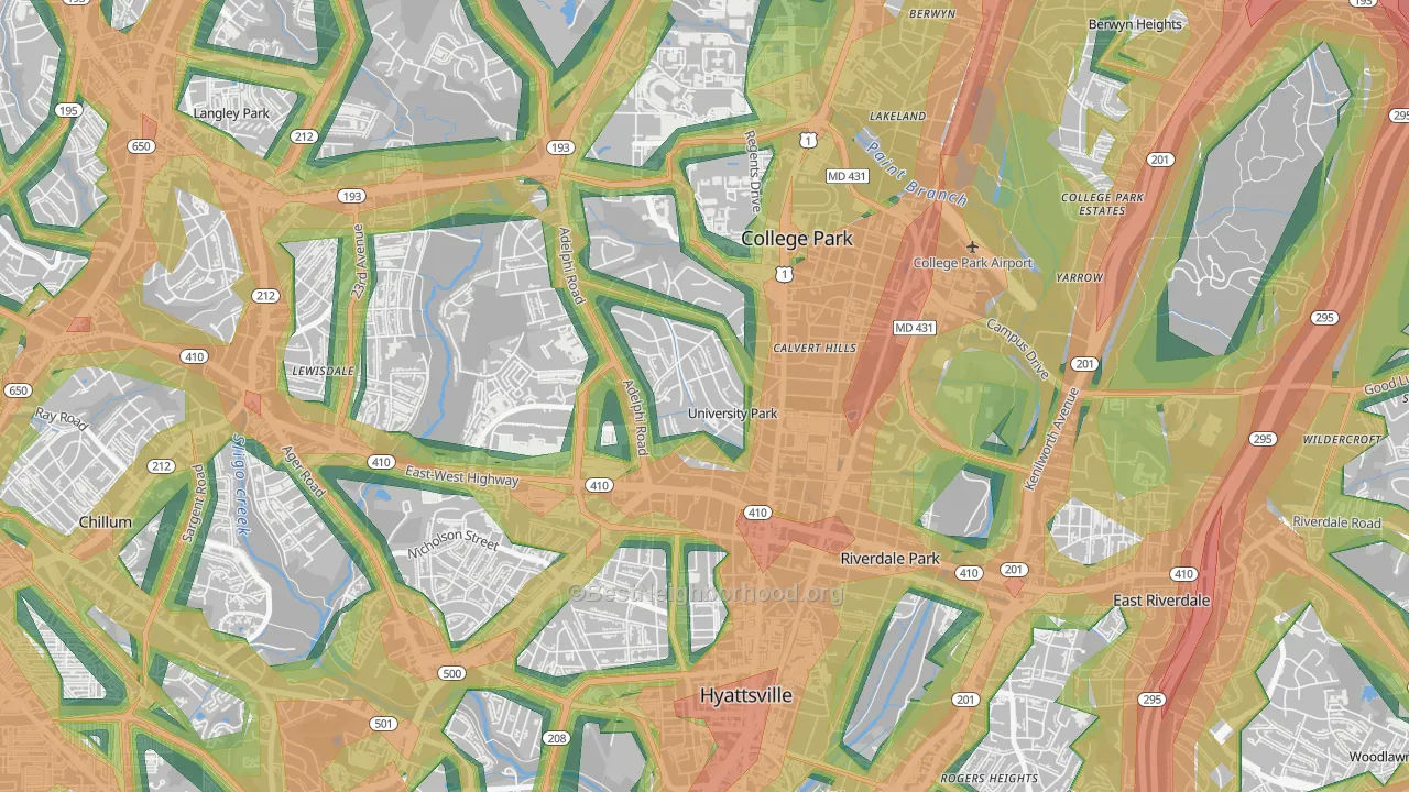 University Park, MD Map of Noise Levels in University Park