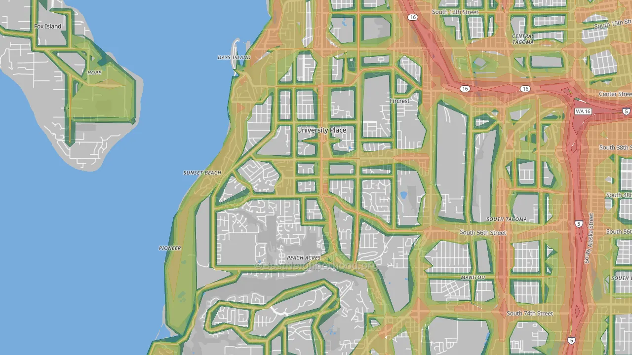 University Place, WA Map of Noise Levels in University Place
