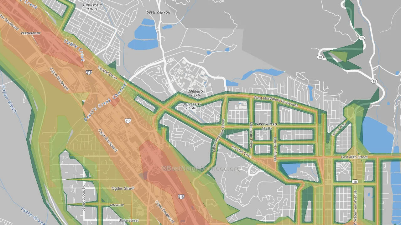 University-San Bernardino, San Bernardino, CA Map of Noise Levels in University-San Bernardino