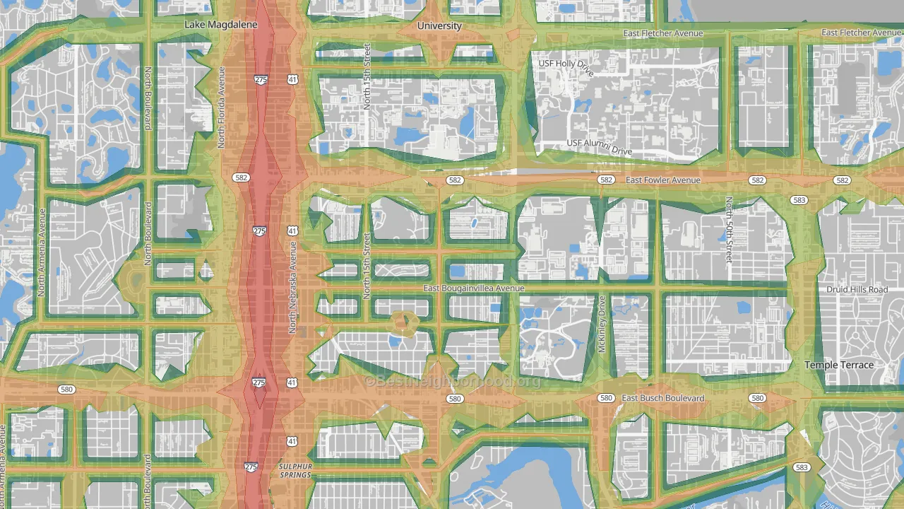 University Square, Tampa, FL Map of Noise Levels in University Square
