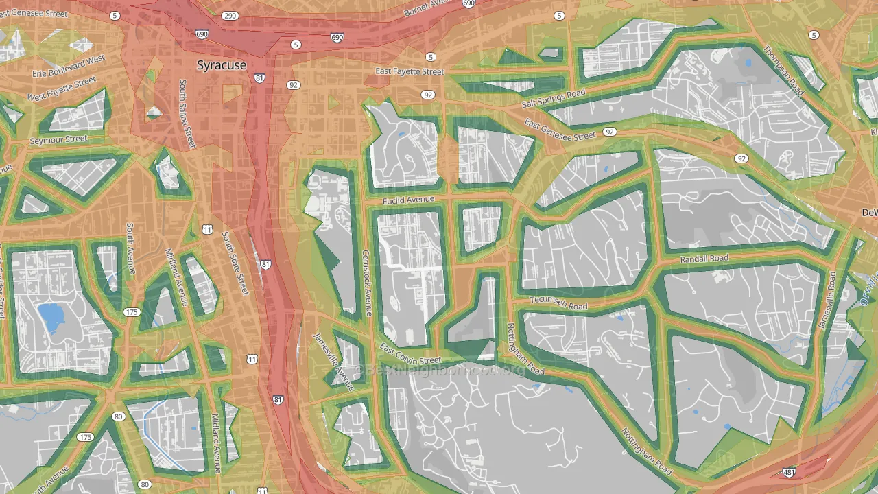 University-Syracuse, Syracuse, NY Map of Noise Levels in University-Syracuse