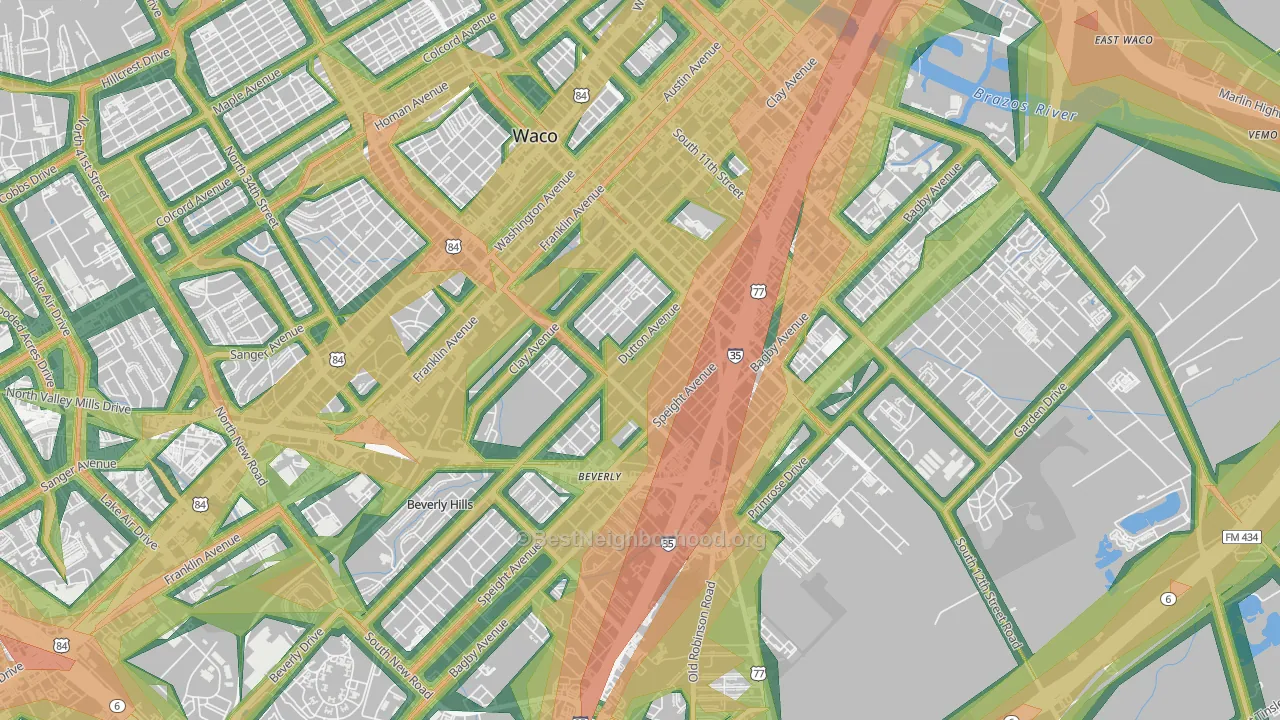 University, Waco, TX Map of Noise Levels in University