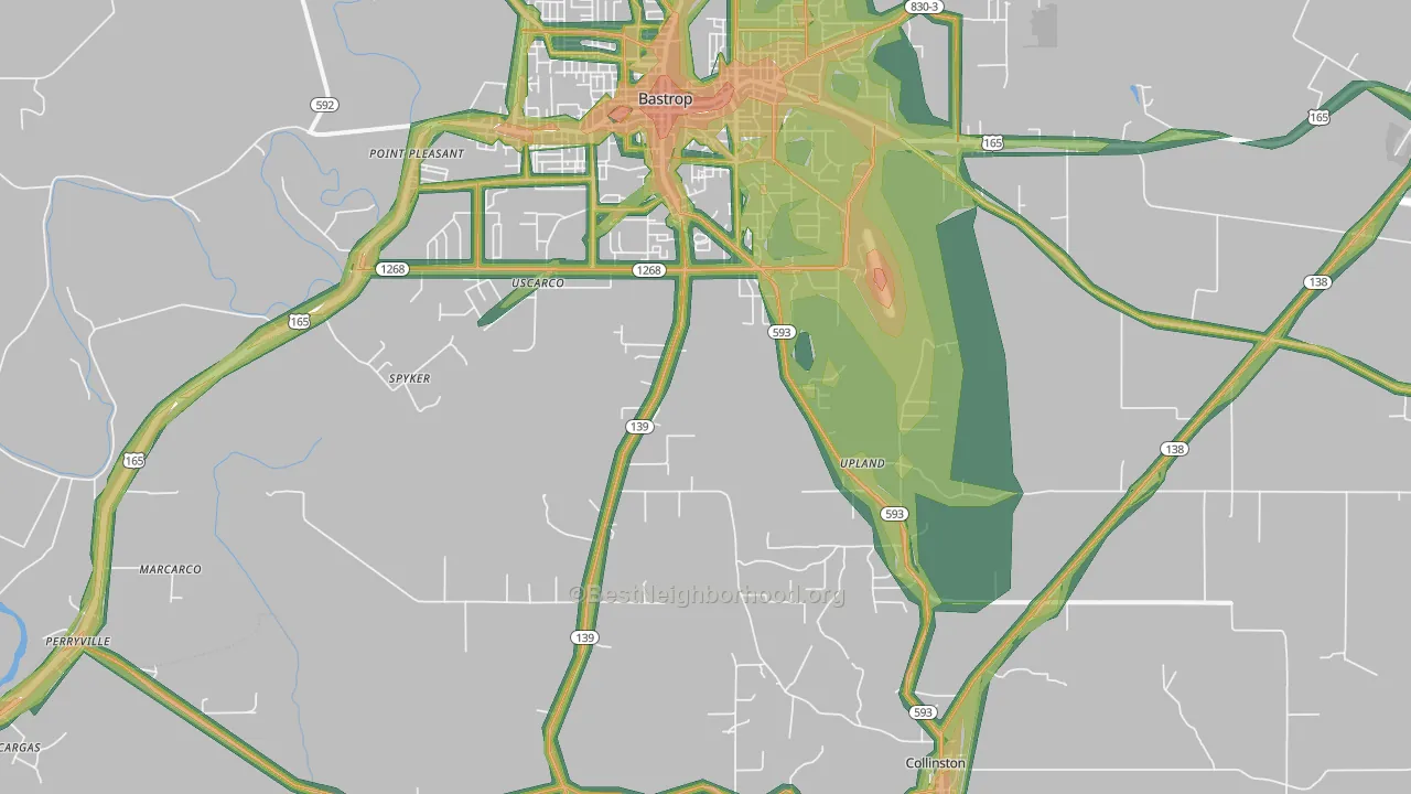 Upland, LA Map of Noise Levels in Upland