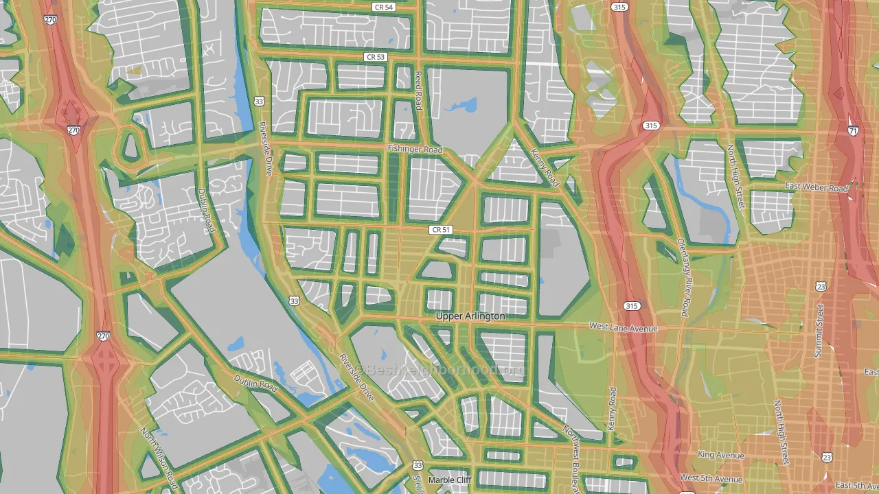 Upper Arlington, OH Map of Noise Levels in Upper Arlington