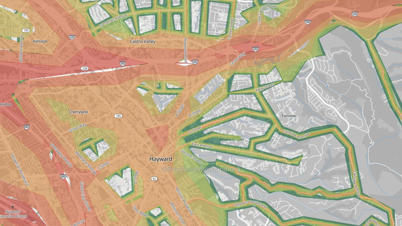 Upper B Street, Hayward, CA Map of Noise Levels in Upper B Street