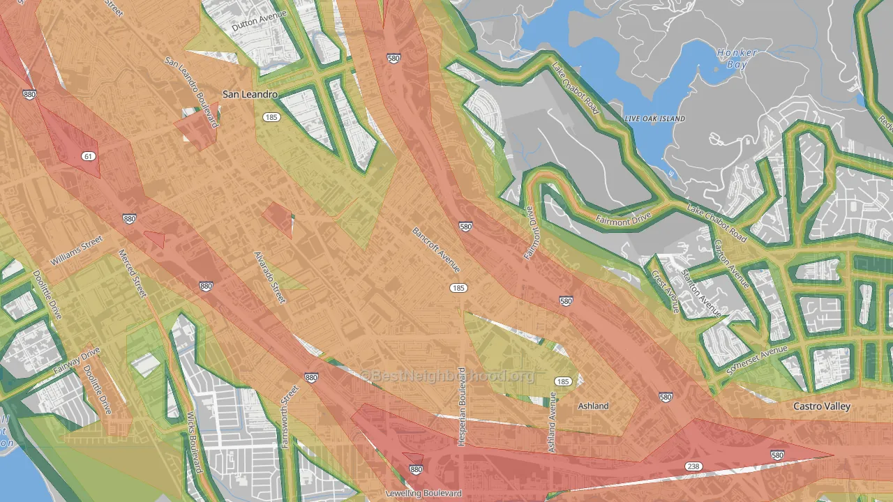 Upper Bal, San Leandro, CA Map of Noise Levels in Upper Bal