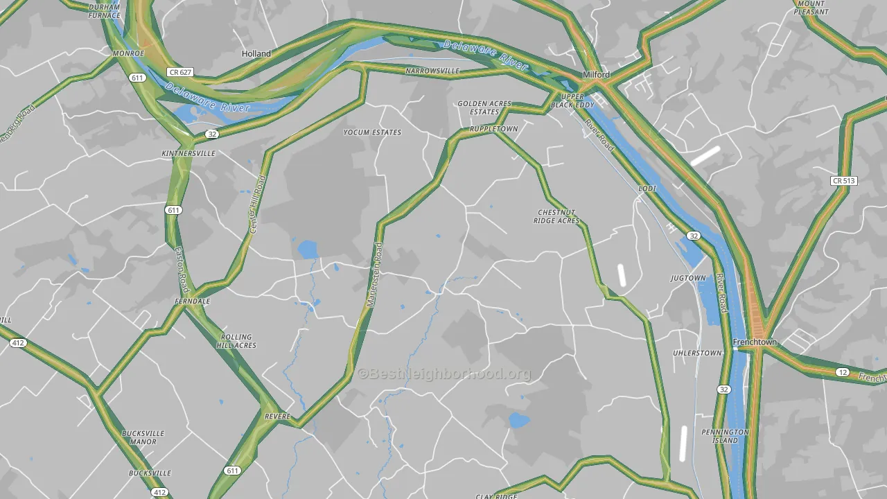 Upper Black Eddy, PA Map of Noise Levels in Upper Black Eddy
