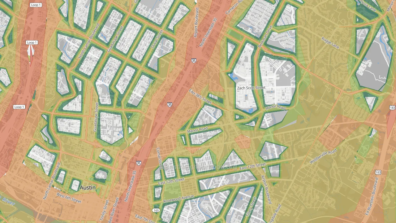 Upper Boggy Creek, Austin, TX Map of Noise Levels in Upper Boggy Creek