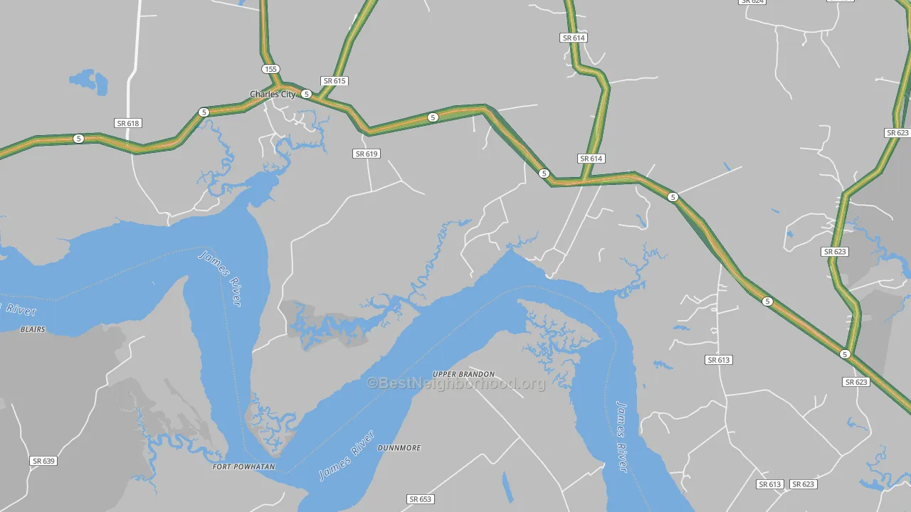 Upper Brandon, VA Map of Noise Levels in Upper Brandon