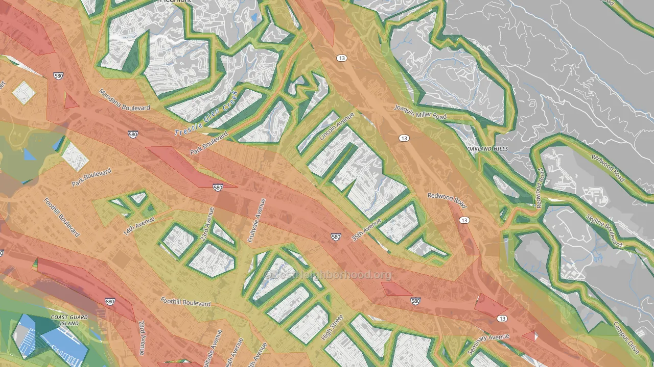 Upper Dimond, Oakland, CA Map of Noise Levels in Upper Dimond