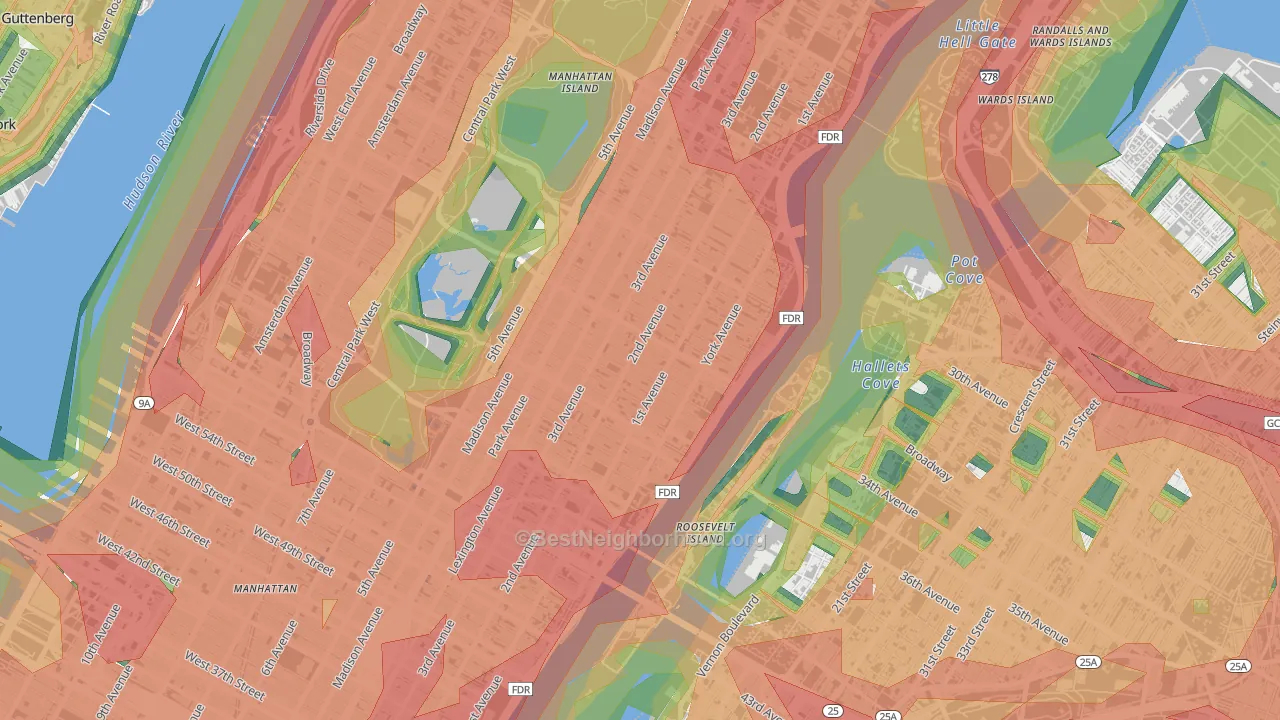 Upper East Side, Manhattan, NY Map of Noise Levels in Upper East Side