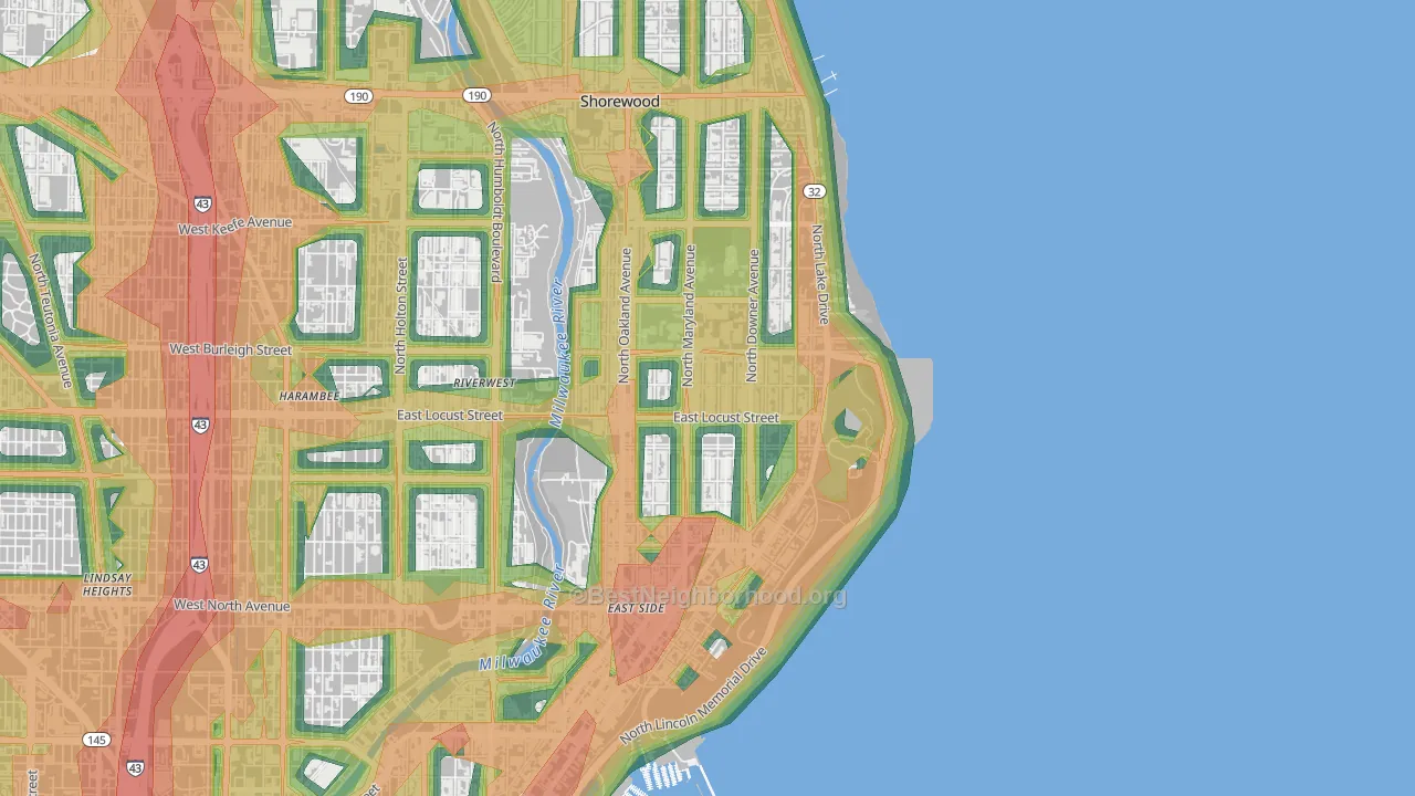 Upper East Side, Milwaukee, WI Map of Noise Levels in Upper East Side