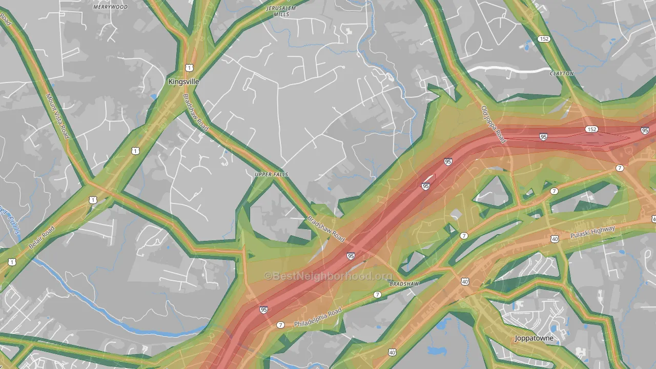 Upper Falls, MD Map of Noise Levels in Upper Falls