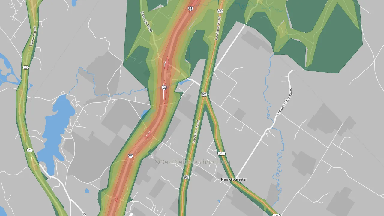 Upper Gloucester, ME Map of Noise Levels in Upper Gloucester