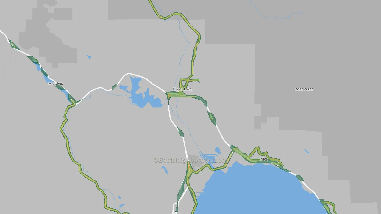 Upper Lake, CA Map of Noise Levels in Upper Lake