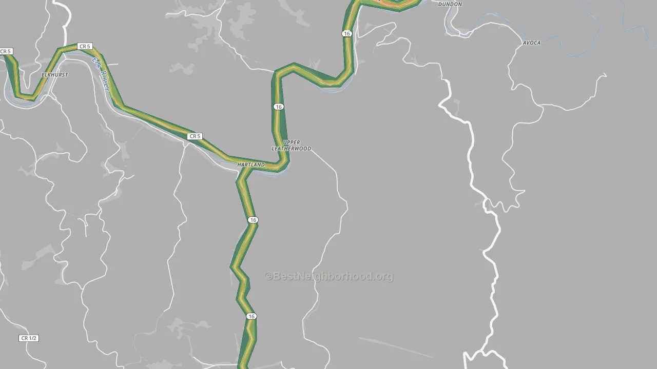 Upper Leatherwood, WV Map of Noise Levels in Upper Leatherwood