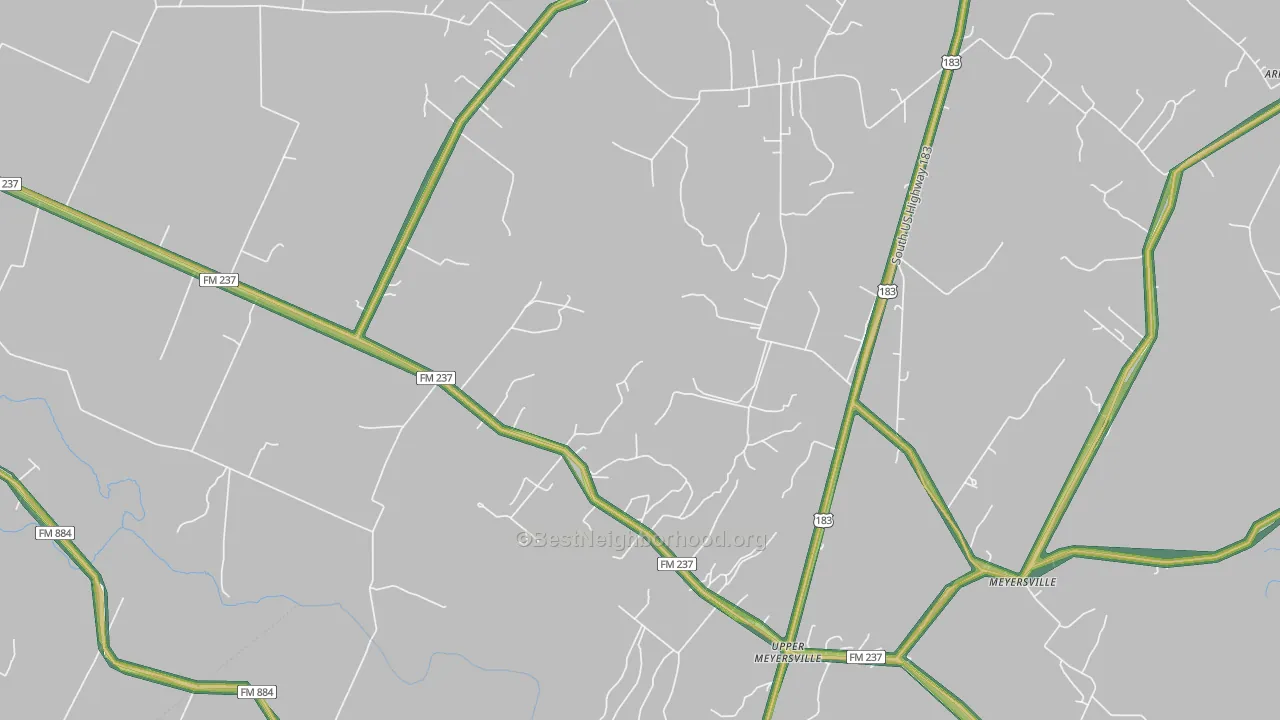Upper Meyersville, TX Map of Noise Levels in Upper Meyersville