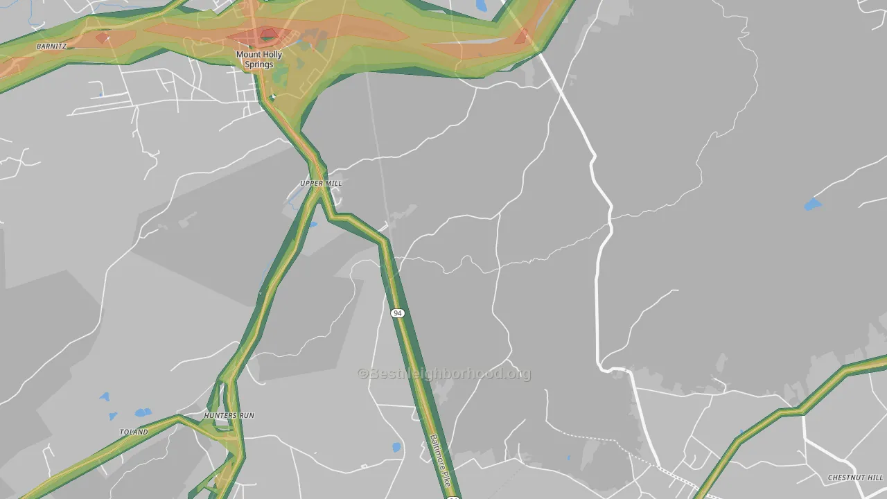 Upper Mill, PA Map of Noise Levels in Upper Mill