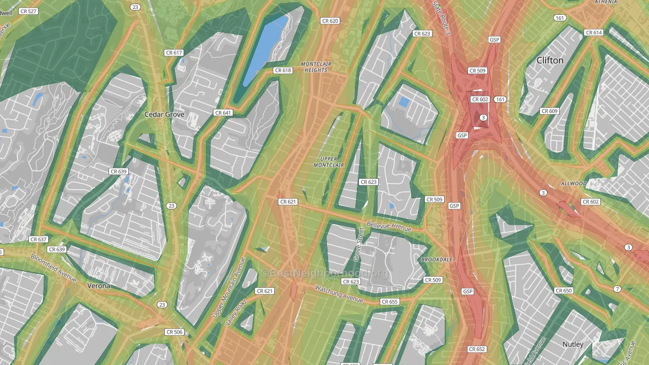 Upper Montclair, NJ Map of Noise Levels in Upper Montclair