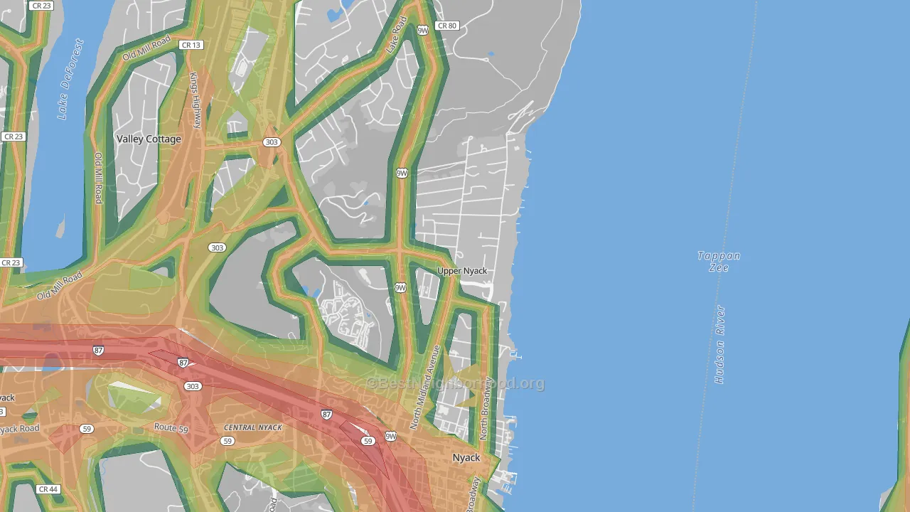 Upper Nyack, NY Map of Noise Levels in Upper Nyack