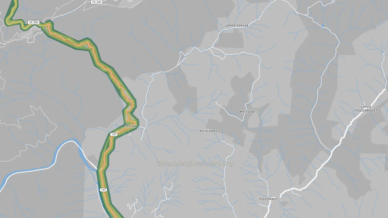 Upper Poplar, NC Map of Noise Levels in Upper Poplar