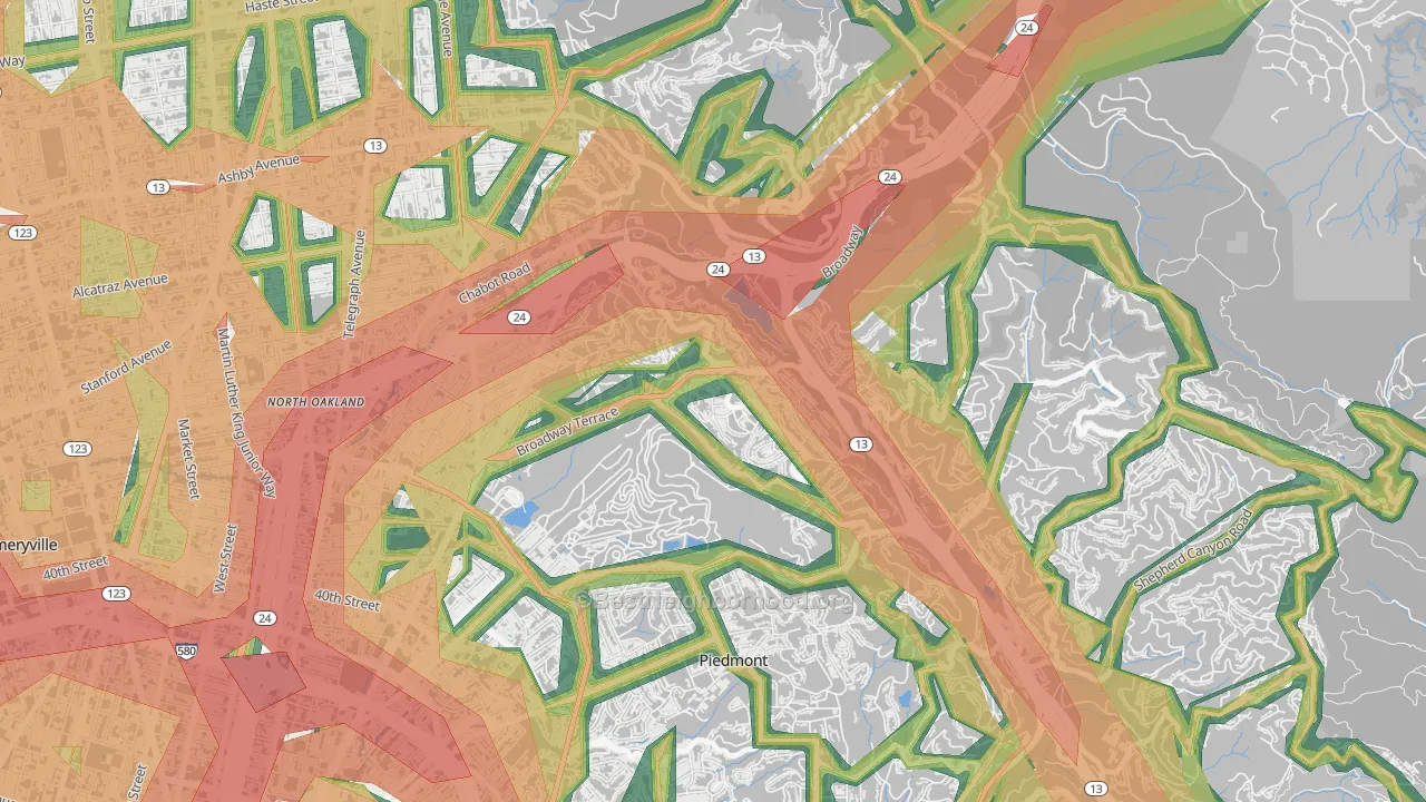 Upper Rockridge, Oakland, CA Map of Noise Levels in Upper Rockridge