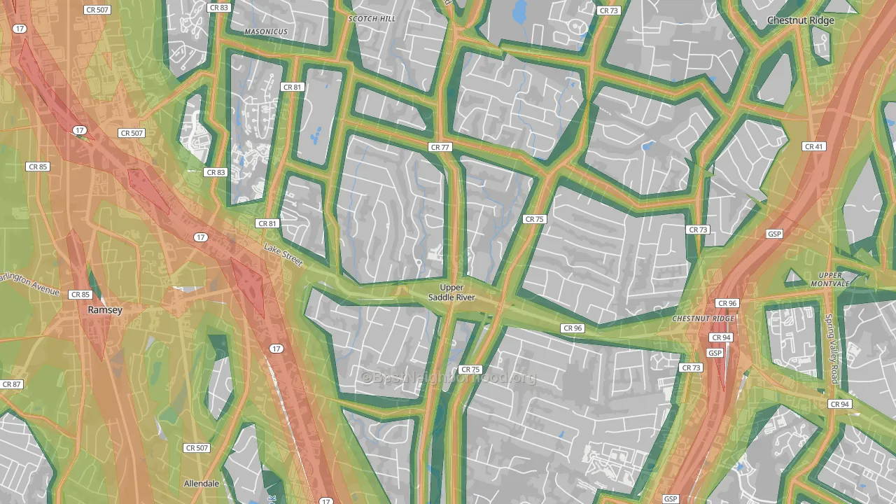 Upper Saddle River, NJ Map of Noise Levels in Upper Saddle River