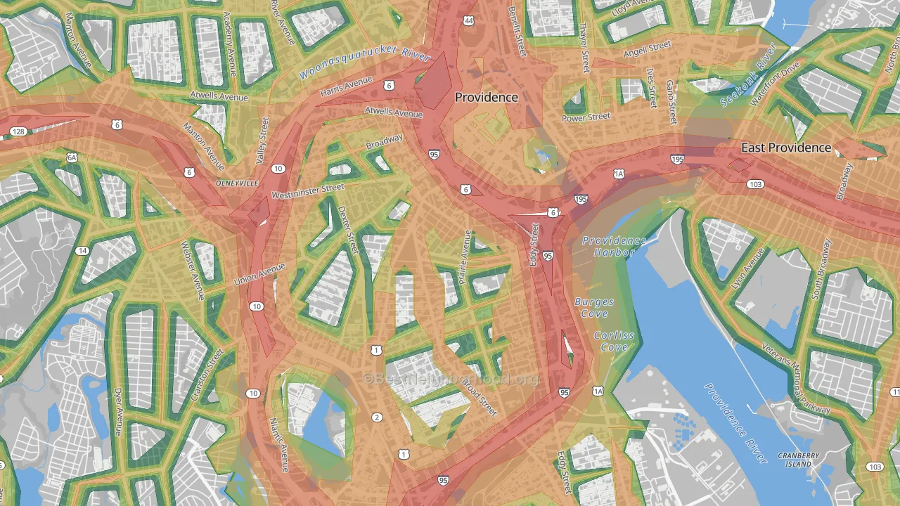 Upper South Providence, Providence, RI Map of Noise Levels in Upper South Providence