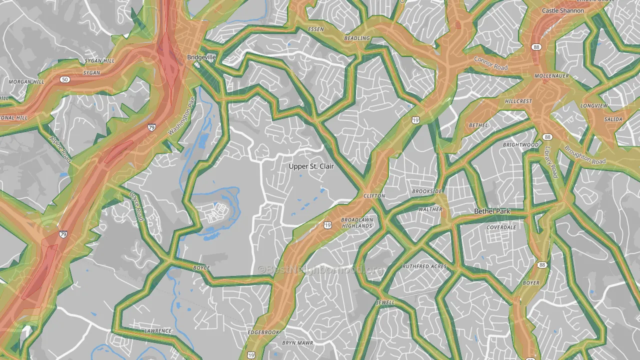 Upper St. Clair, PA Map of Noise Levels in Upper St. Clair