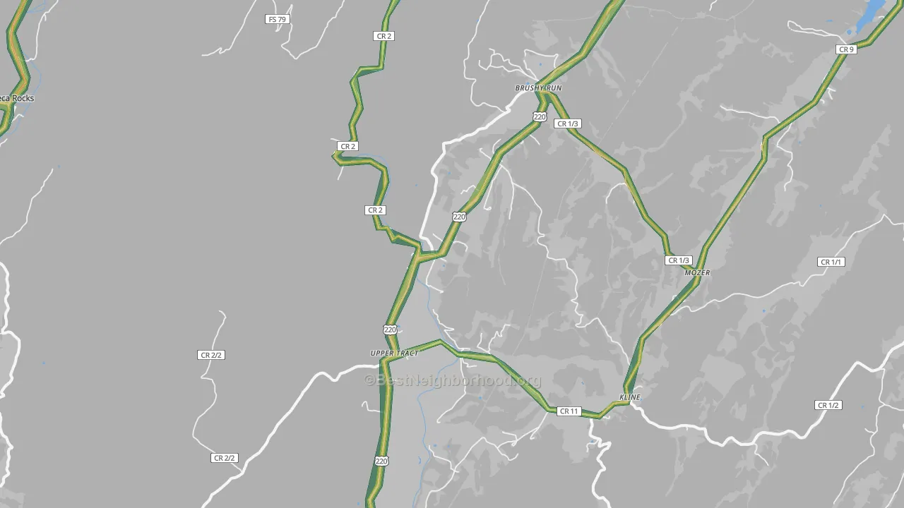 Upper Tract, WV Map of Noise Levels in Upper Tract