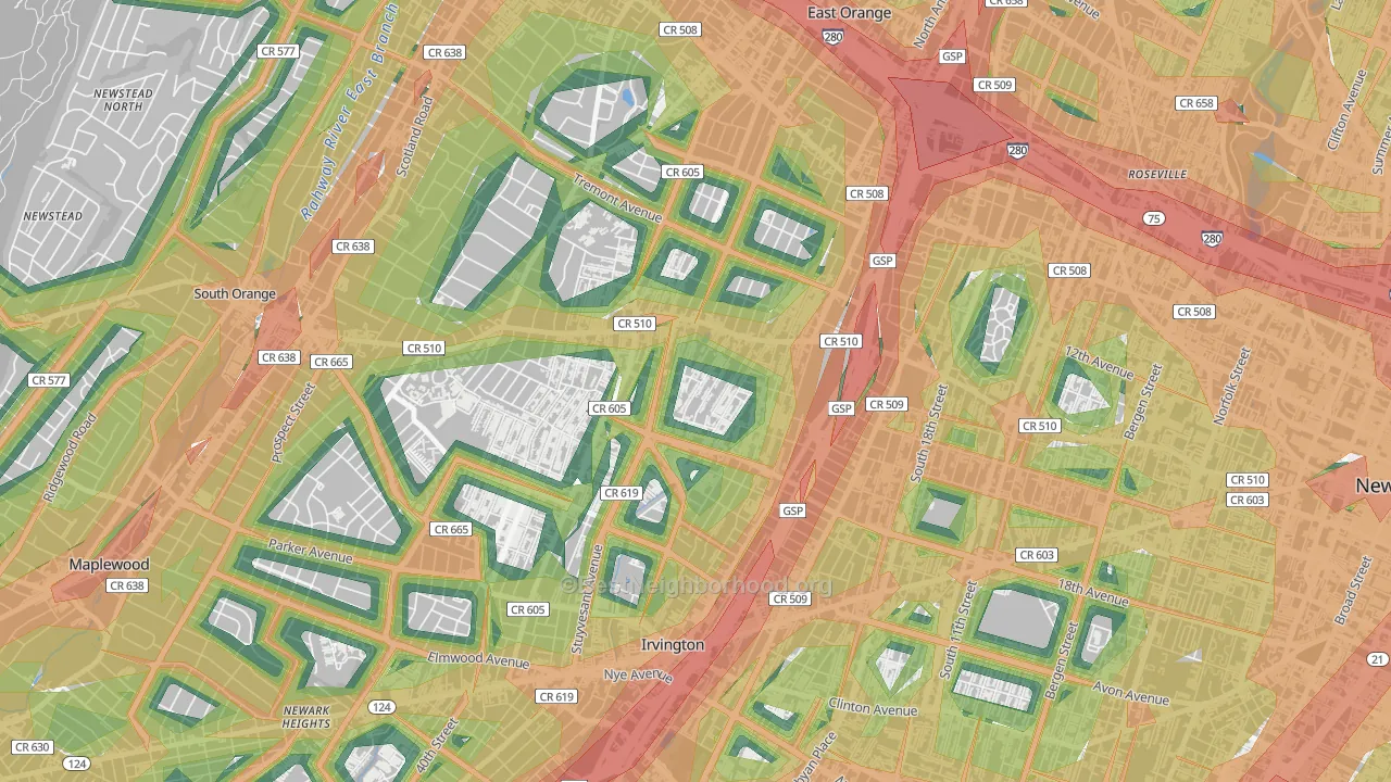 Upper Vailsburg, Newark, NJ Map of Noise Levels in Upper Vailsburg