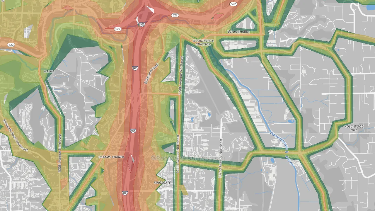 Upper West Ridge, Woodinville, WA Map of Noise Levels in Upper West Ridge