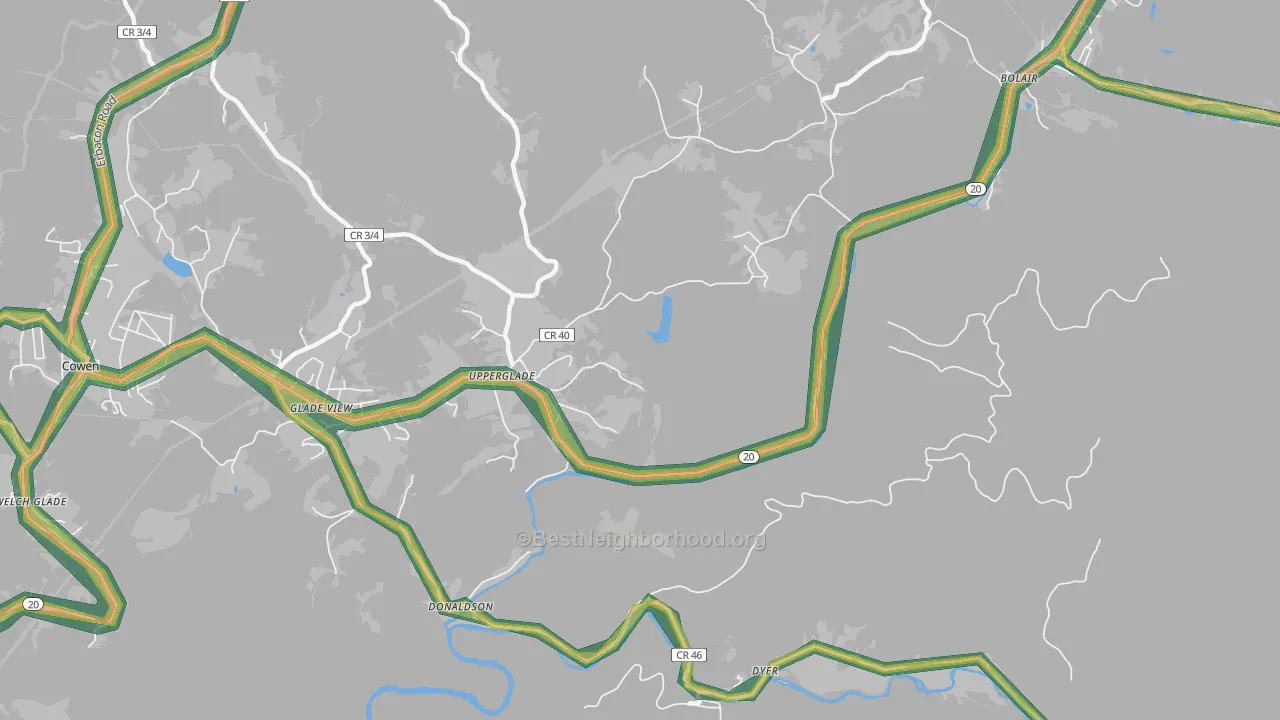 Upperglade, WV Map of Noise Levels in Upperglade