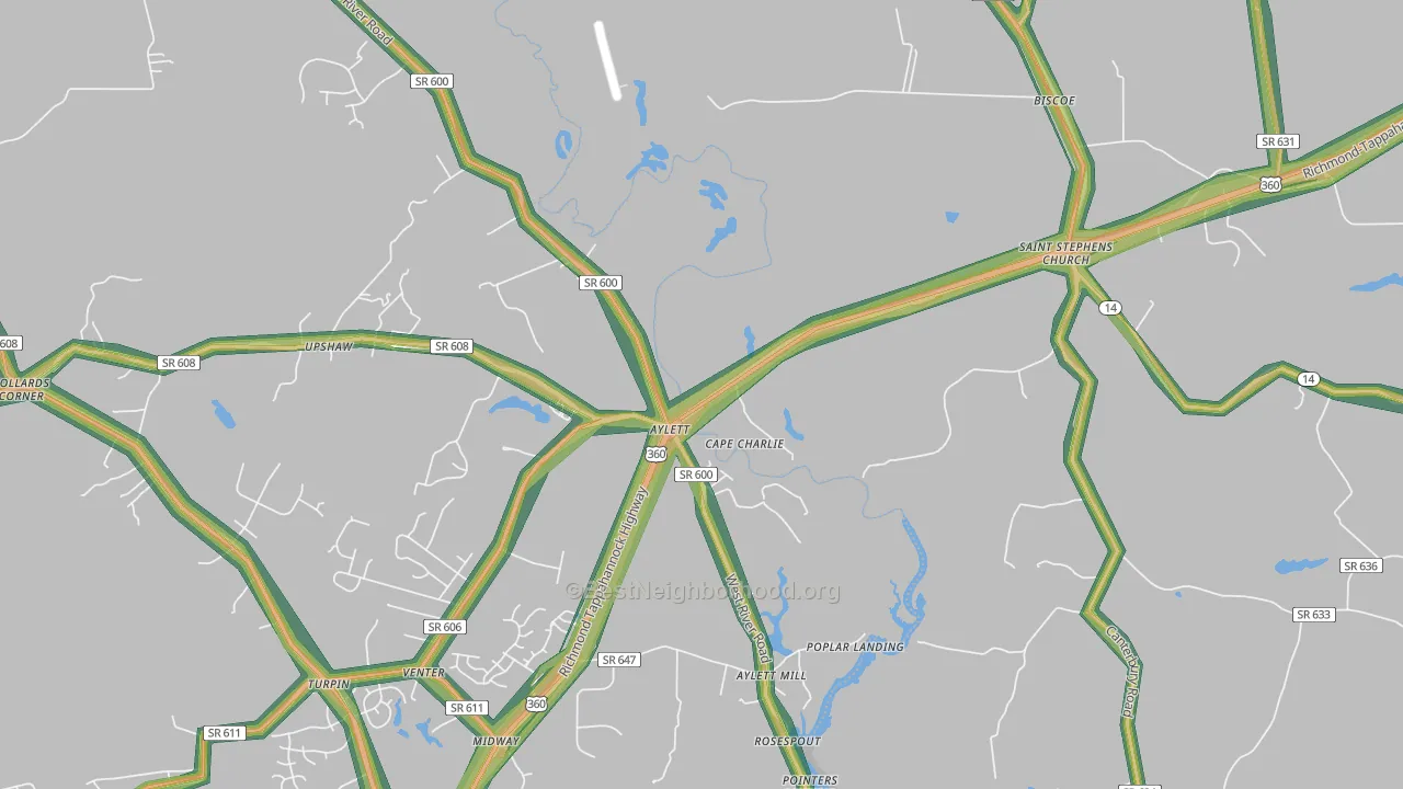 Upshaw, VA Map of Noise Levels in Upshaw